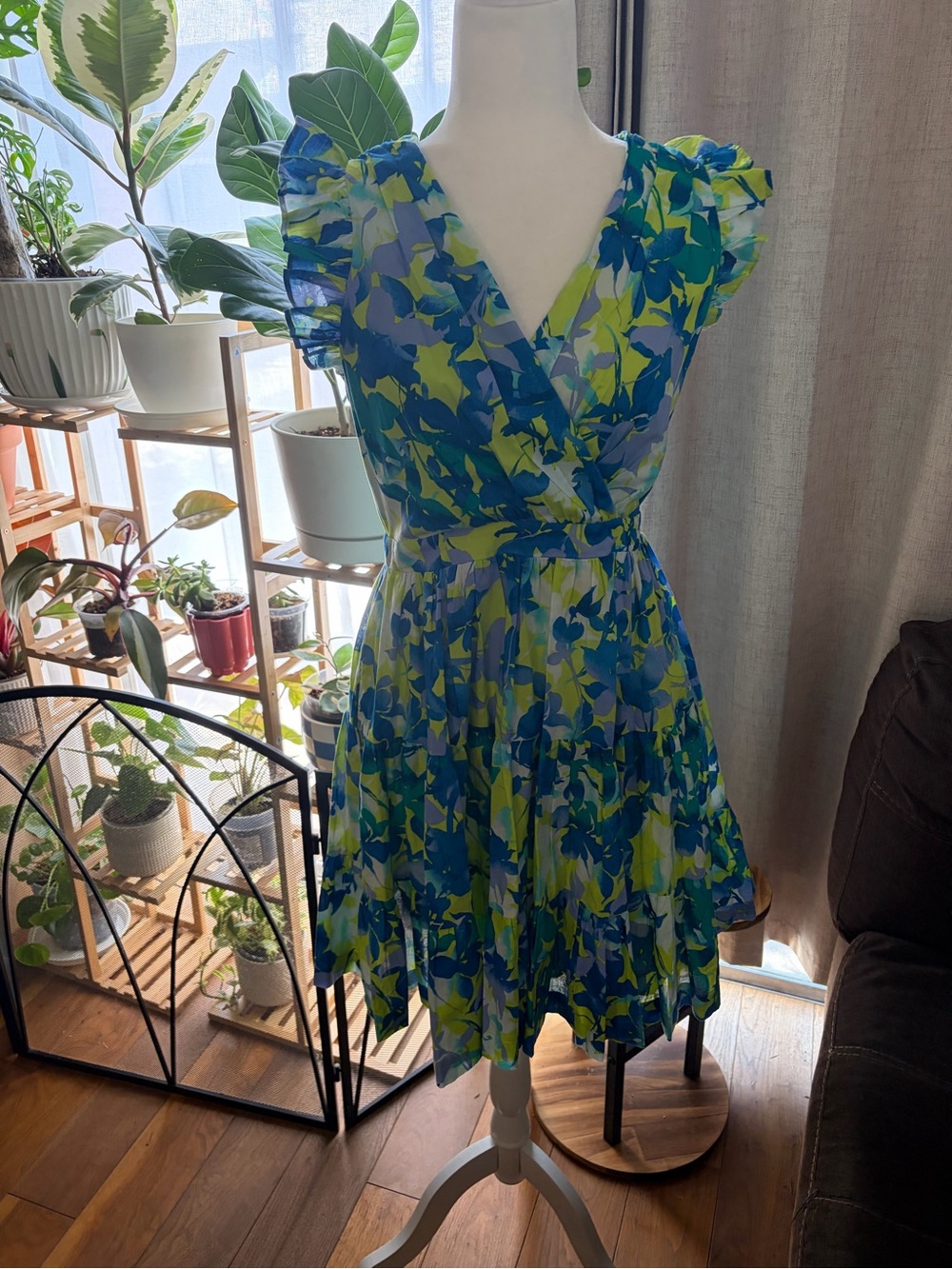 Taylor Blue & Lime Floral Wrap Mini Dress